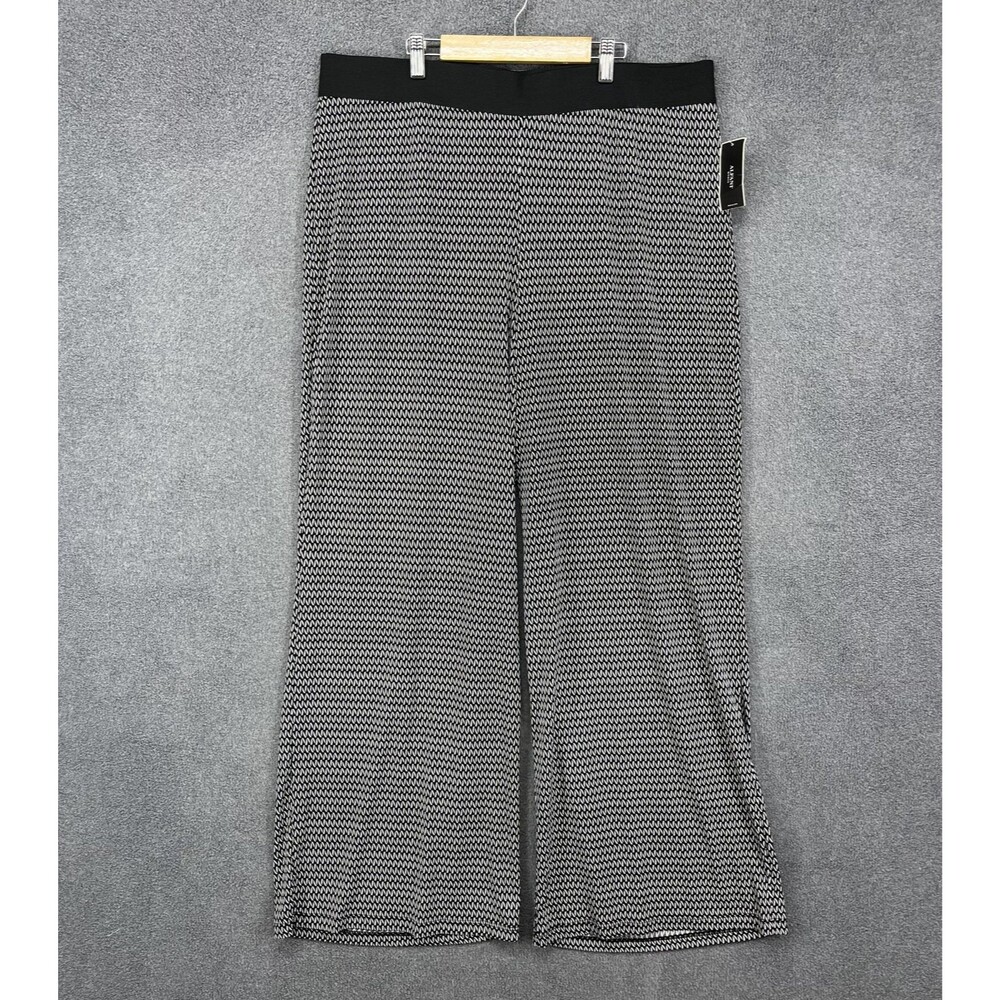 Alfani Pants Womens 2X Plus Black White Chain Print Wide Leg Pull On Made in USA